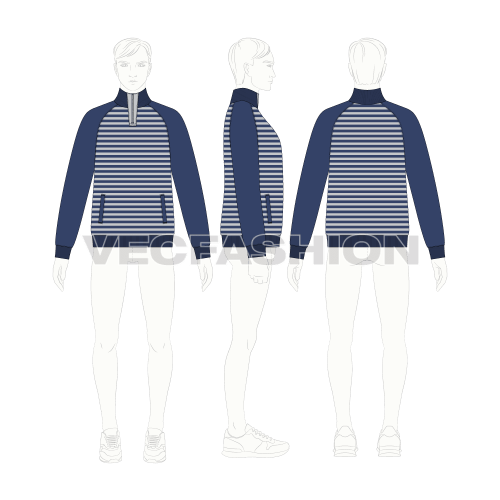 Mock neck sweatshirt pullover flat sketch, croqui sketch