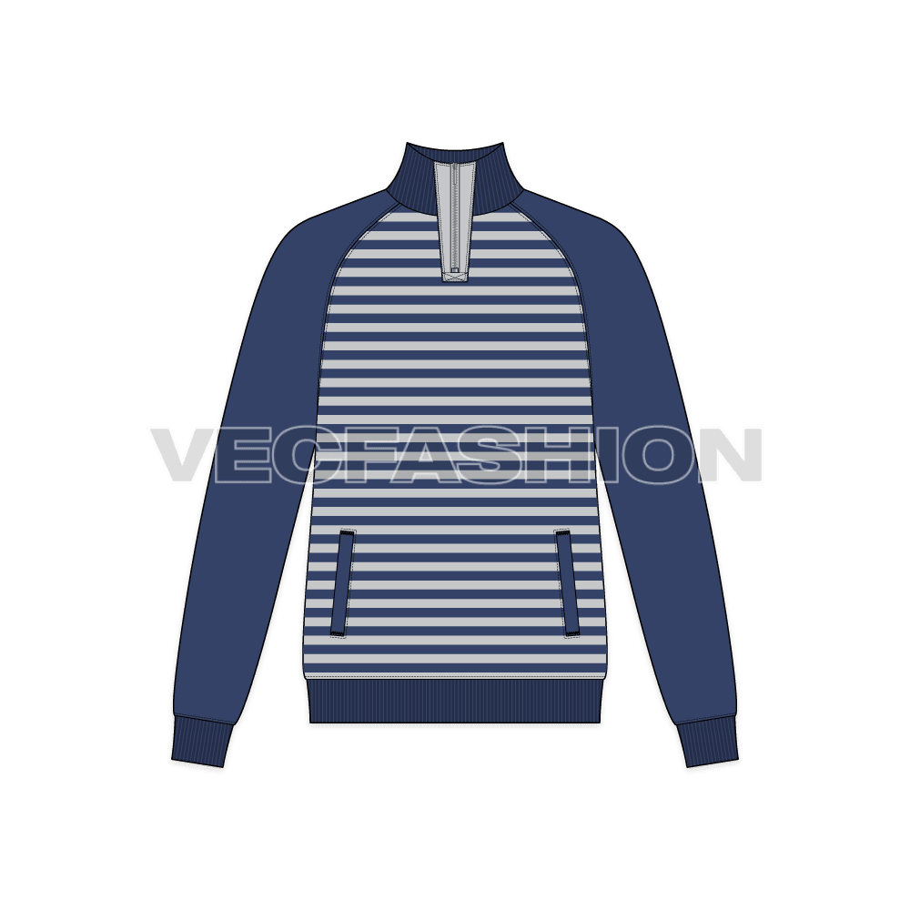Mock neck sweatshirt pullover flat sketch, front view