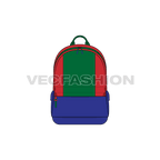 Multi purpose backpack, color blocked flat sketch, view 1