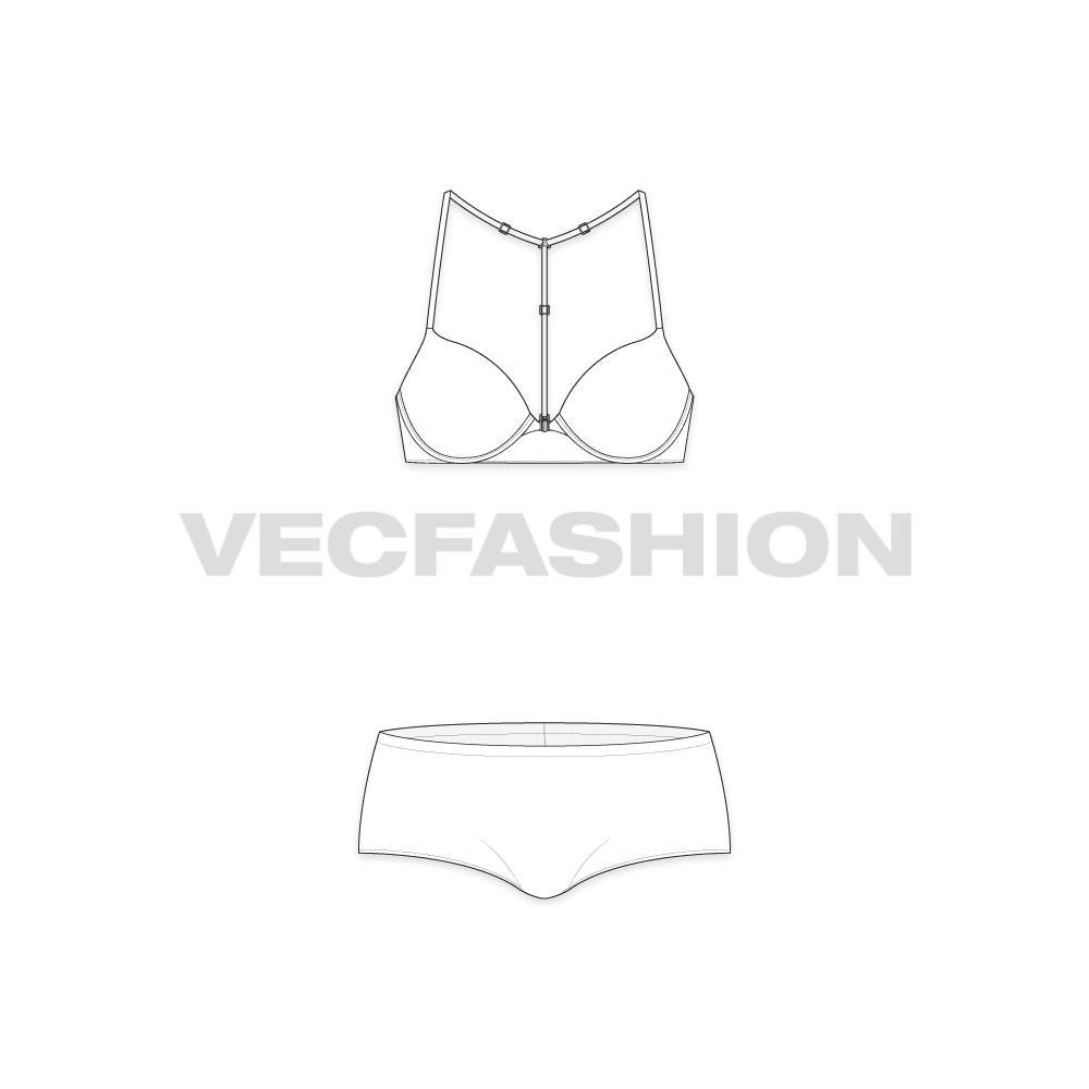 Multi way push-up bra flat sketch, front view