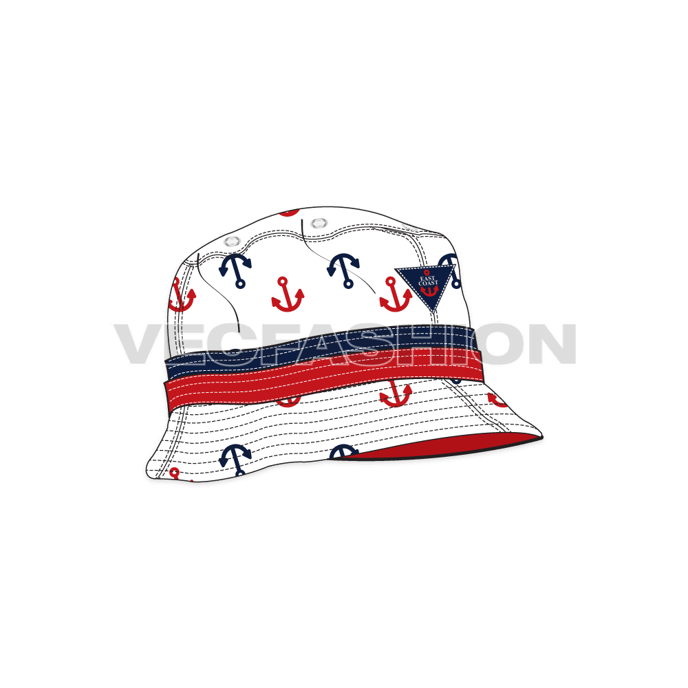 Nautical inspired bucket hat flat sketch