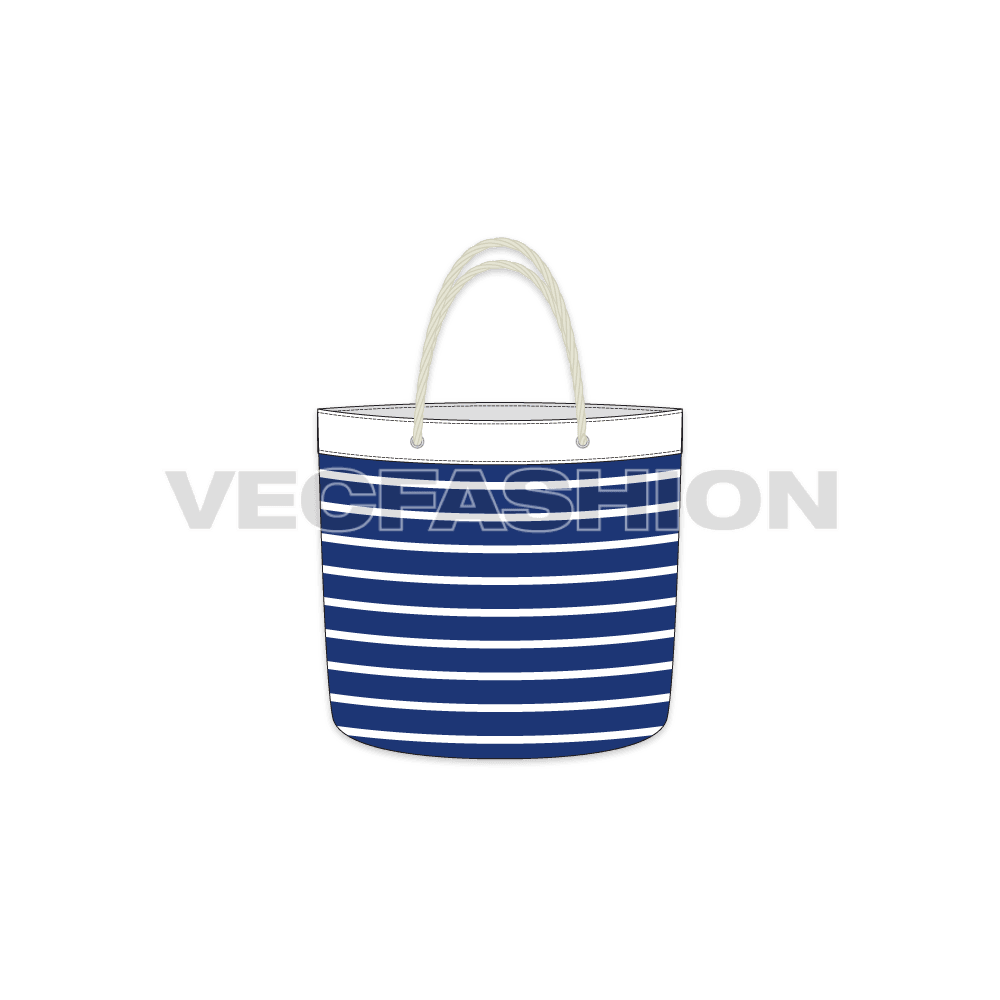 Nautical striped tote bag flat sketch