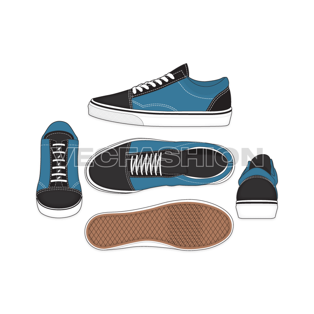 Old skool casual sneakers flat sketch