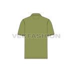 Olive green button up polo shirt flat sketch, back view
