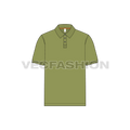 Olive green button up polo shirt flat sketch, front view