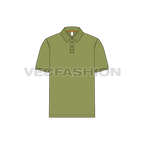 Olive green button up polo shirt flat sketch, front view