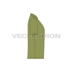Olive green button up polo shirt flat sketch, side view
