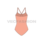 One piece beach swimsuit flat sketch, back view