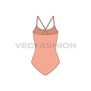 A vector template for Women's One Piece Swimsuit. It had binding at top edge and the straps are attached cross direction. 