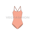 One piece beach swimsuit flat sketch, front view