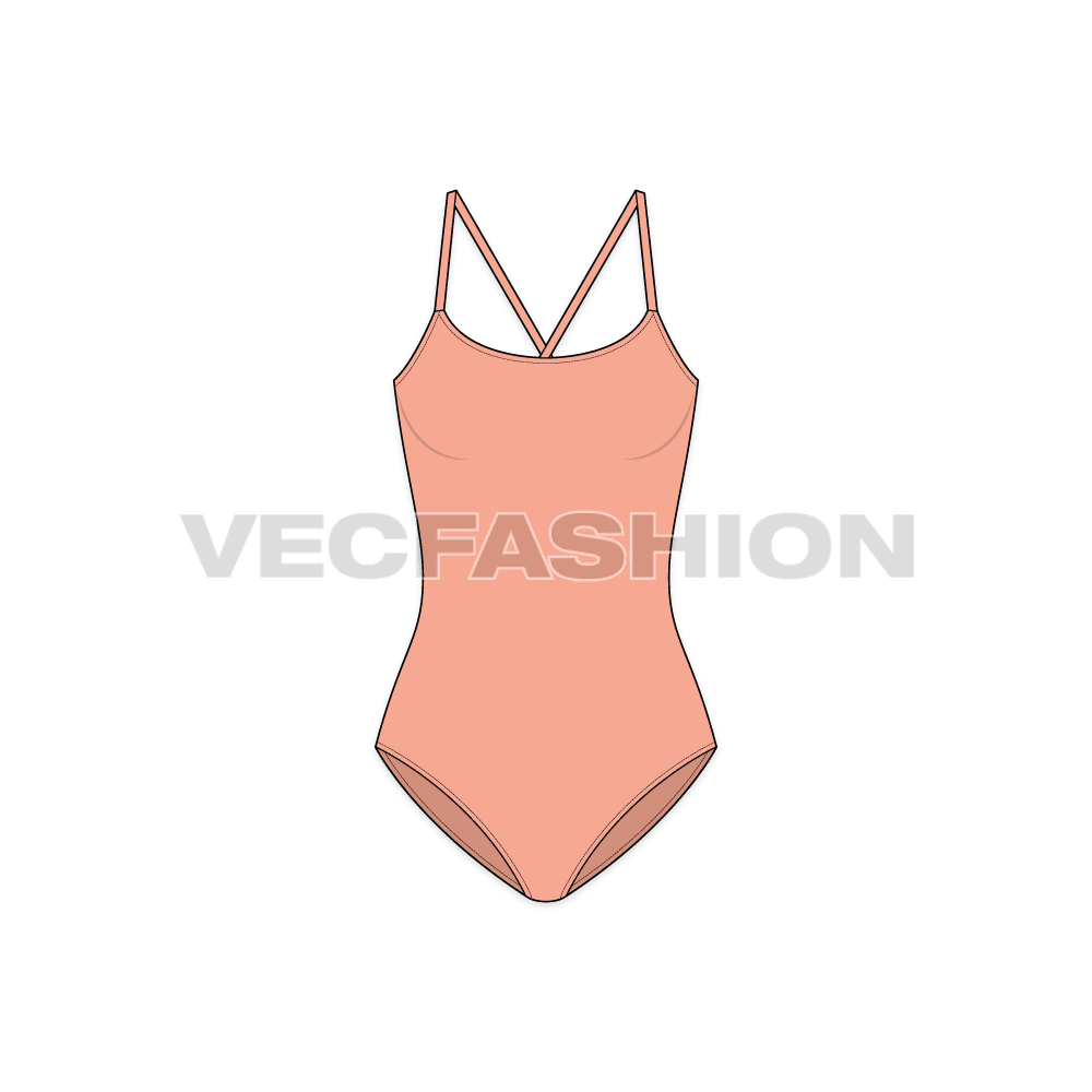 One piece beach swimsuit flat sketch, front view