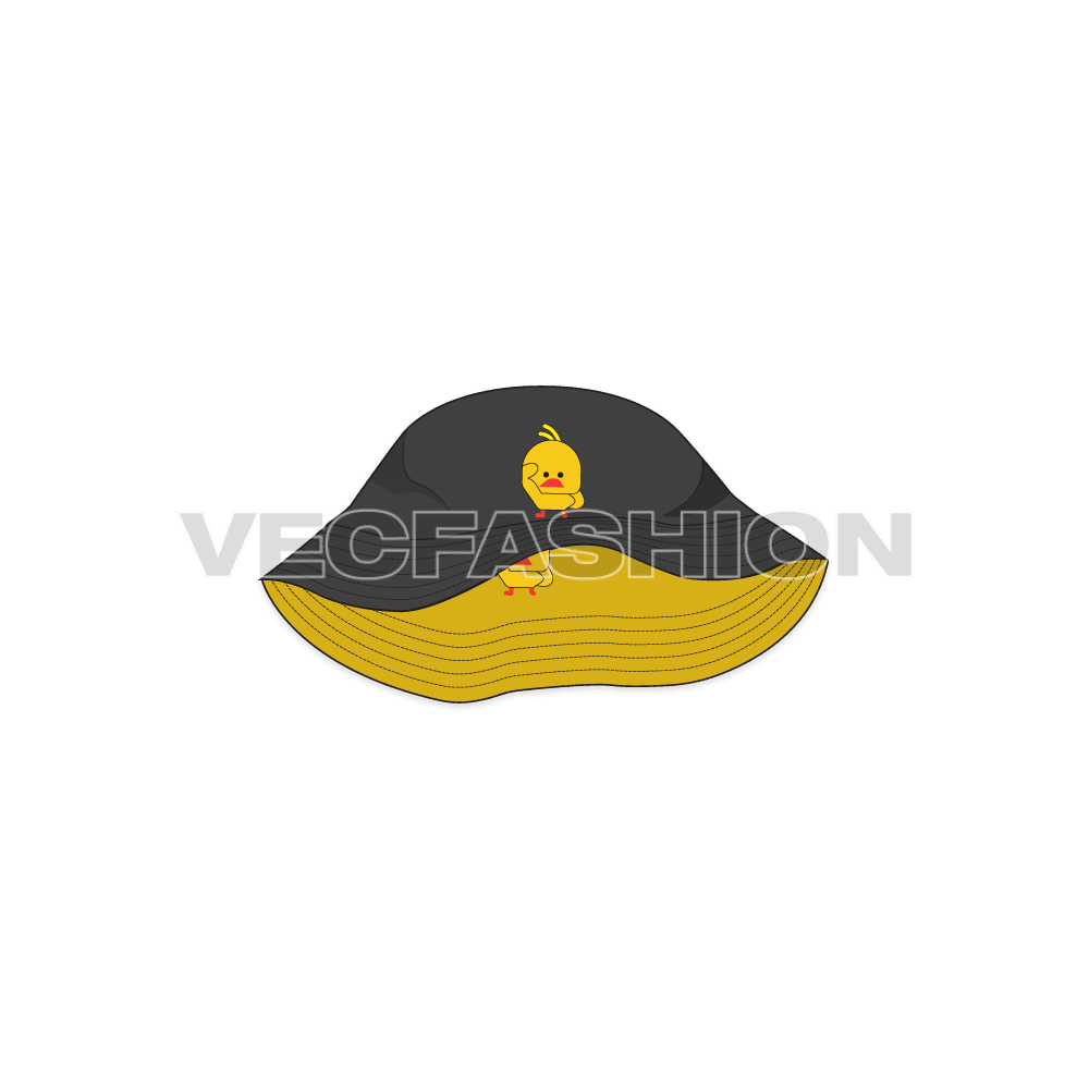 Reversible bucket hat for kids flat sketch, view 1