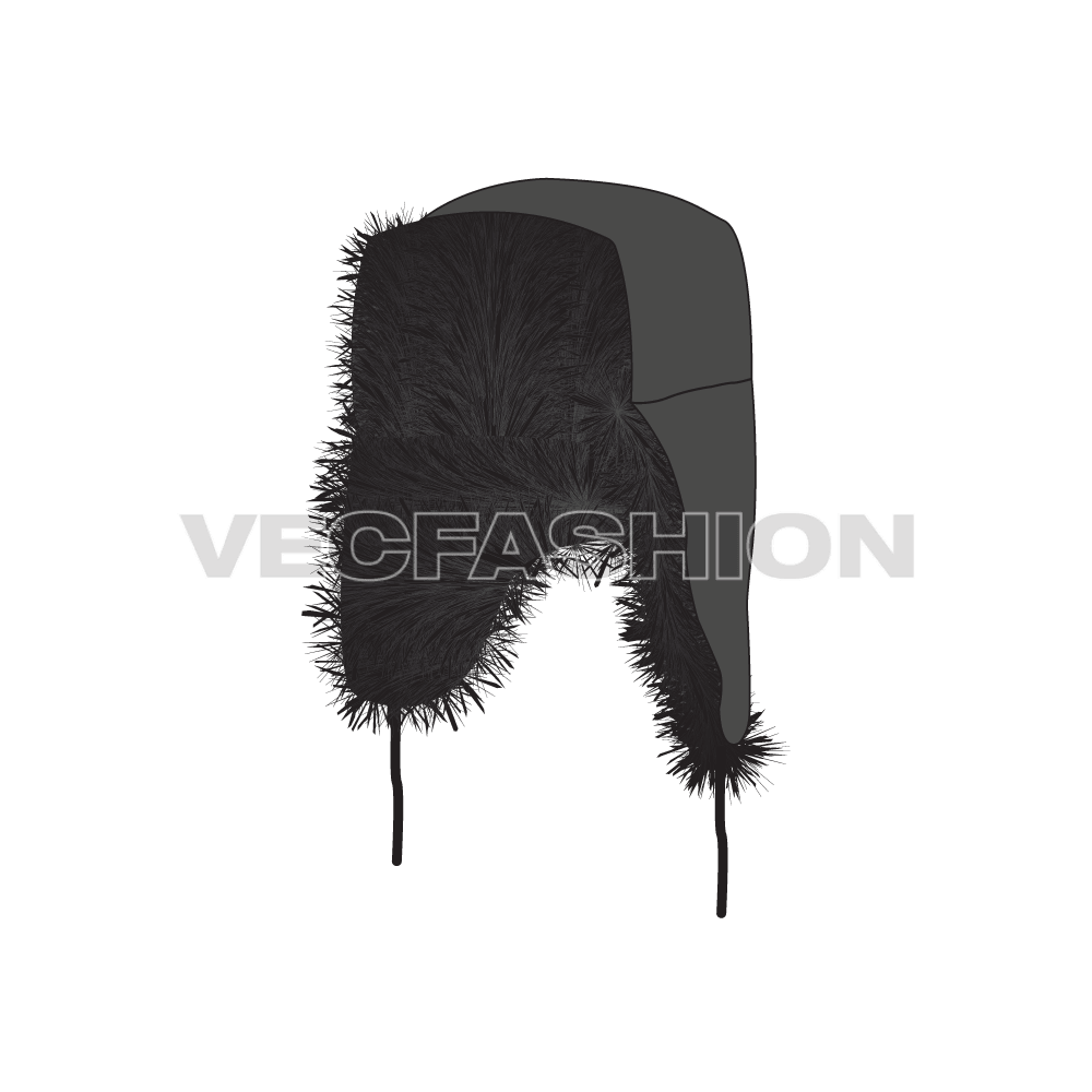 Russian hat with thick fur flat sketch, view 3