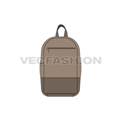 A vector illustrator cad of a School Book Bag. It is colored in tan color with darker tone at the bottom panel and trims.