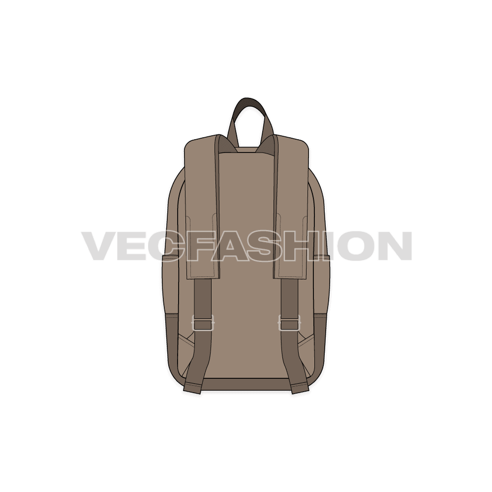 A vector illustrator cad of a School Book Bag. It is colored in tan color with darker tone at the bottom panel and trims.