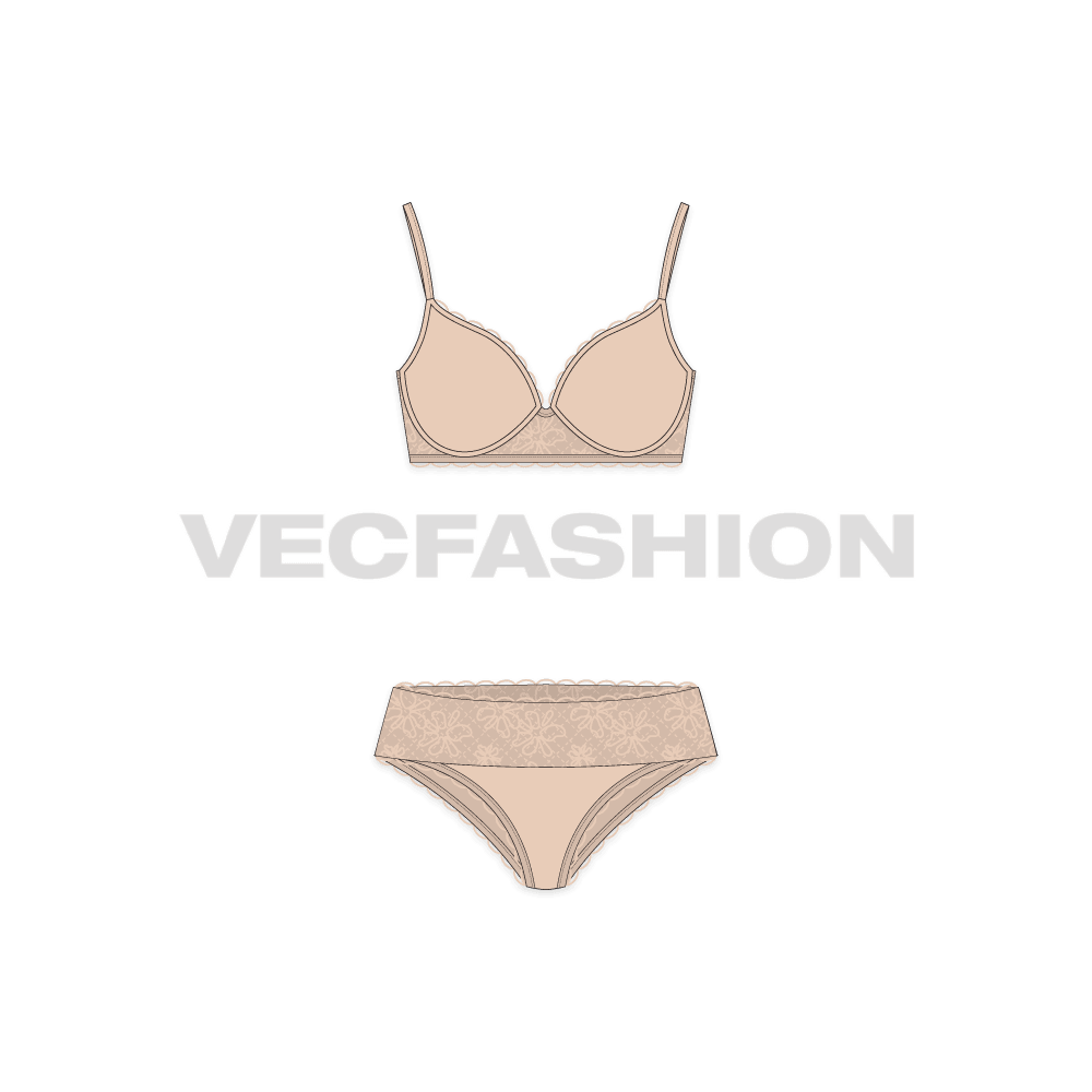 Seductive comfort lace push-up bra flat sketch, front view