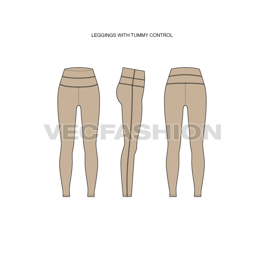 Set of 7 yoga pants flat sketch, view 1