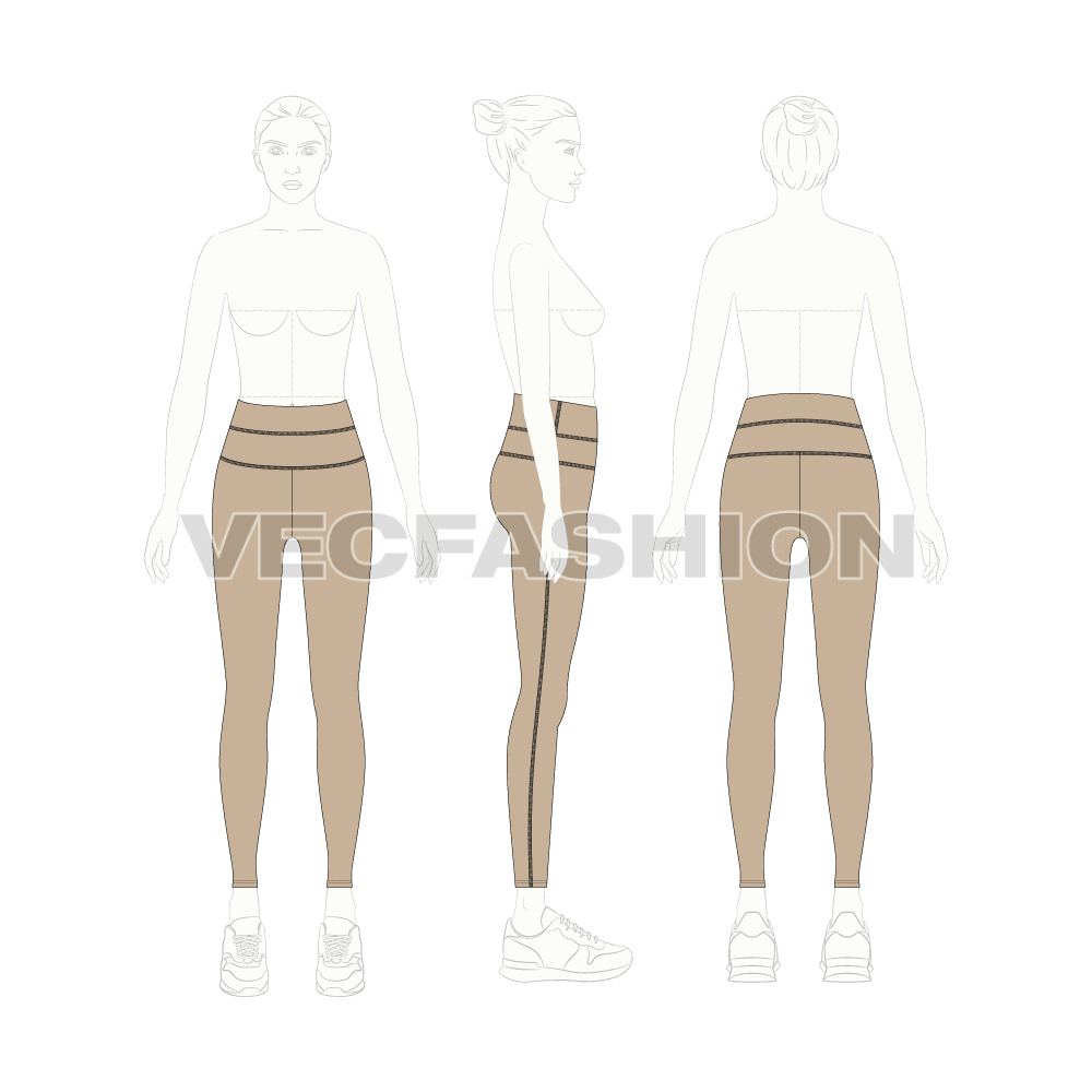 Set of 7 yoga pants flat sketch, view 8