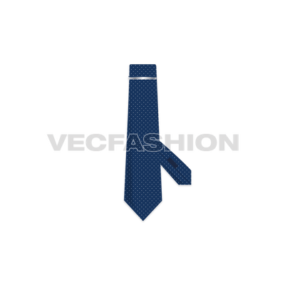 A vector template of Shirt Tie with Metal Pin. It is colored in blue color with white polka dots.