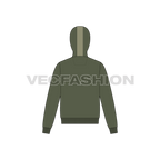 Short body olive green hoodie flat sketch, back view