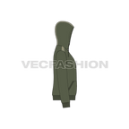 Short body olive green hoodie flat sketch, side view