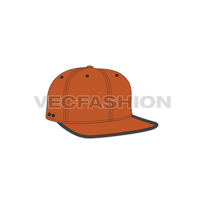 A vector template for Snap Back Dad Hat in burnt orange color. It has contrast trims and metal snaps at the back.