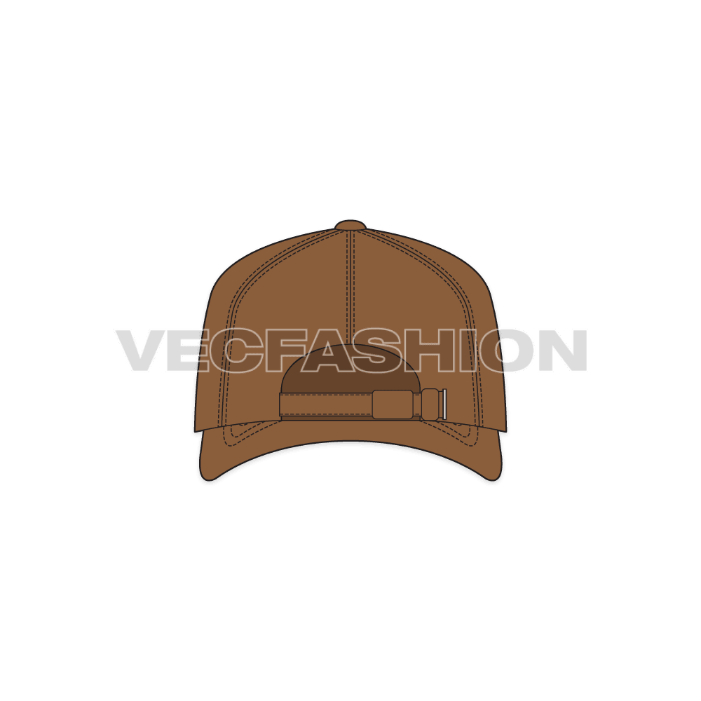 Snapback hat with curved peak flat sketch, view 2