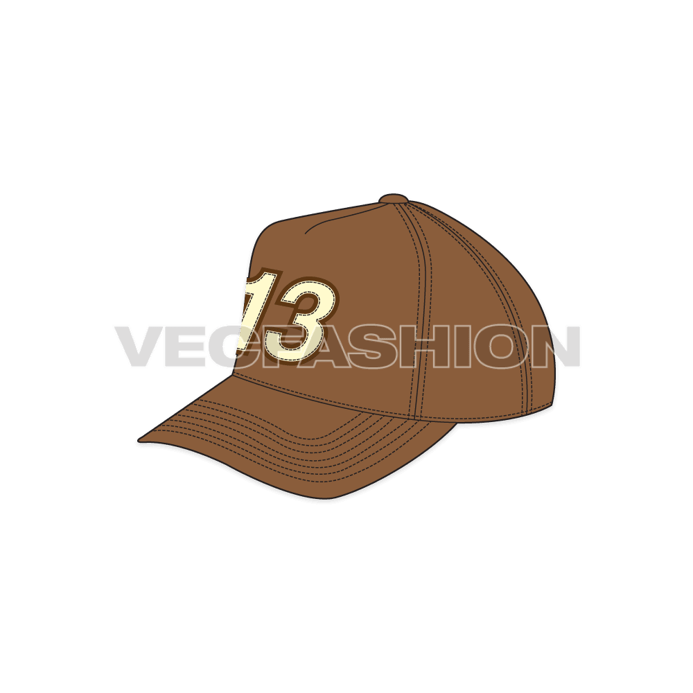 Snapback hat with curved peak flat sketch, view 4