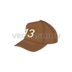 Snapback hat with curved peak flat sketch, view 4