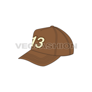 A fully editable fashion cad for Snapback Hat with Curved Peak. It is illustrated with multiple views like Front, side front, side and back view. 