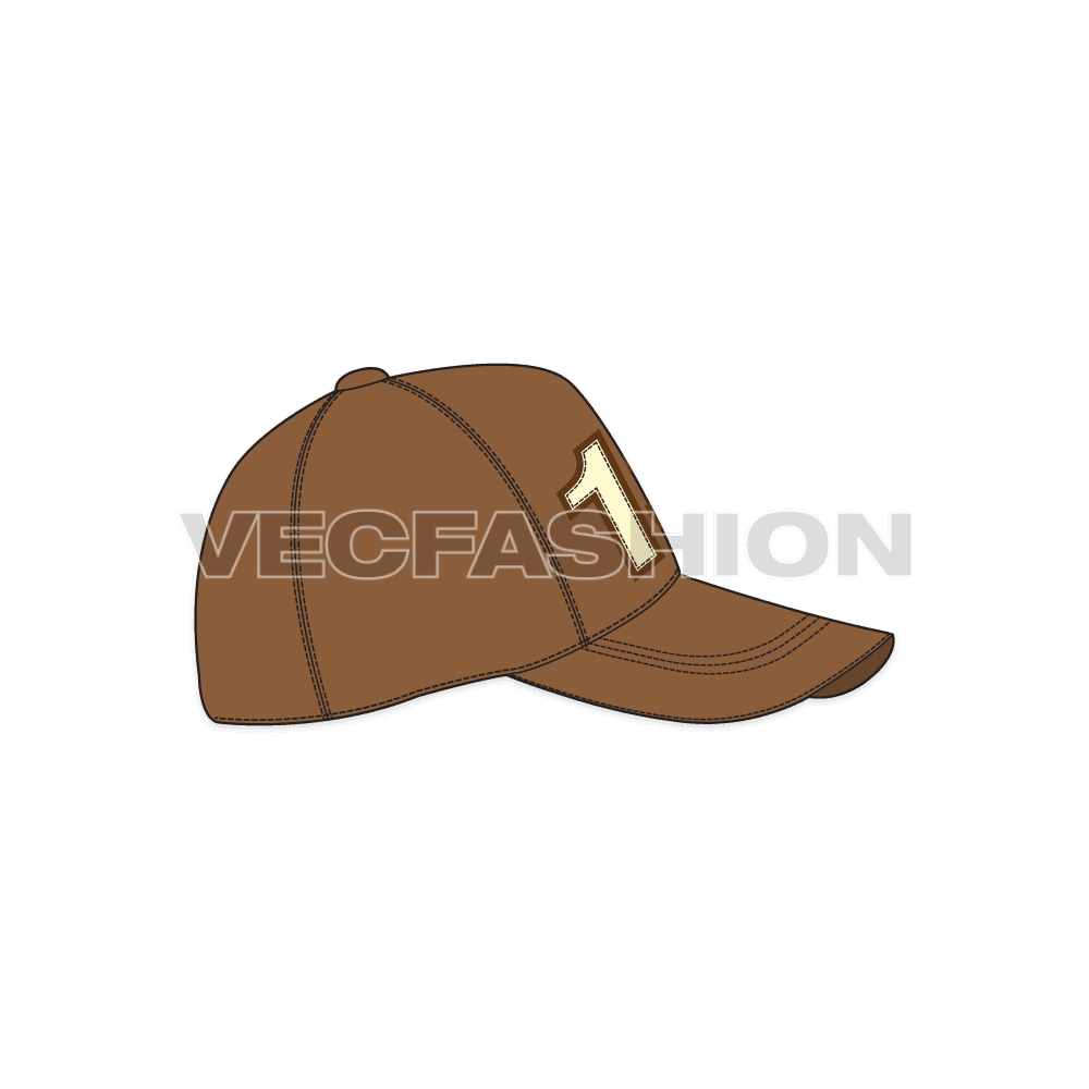 Snapback hat with curved peak flat sketch, view 3