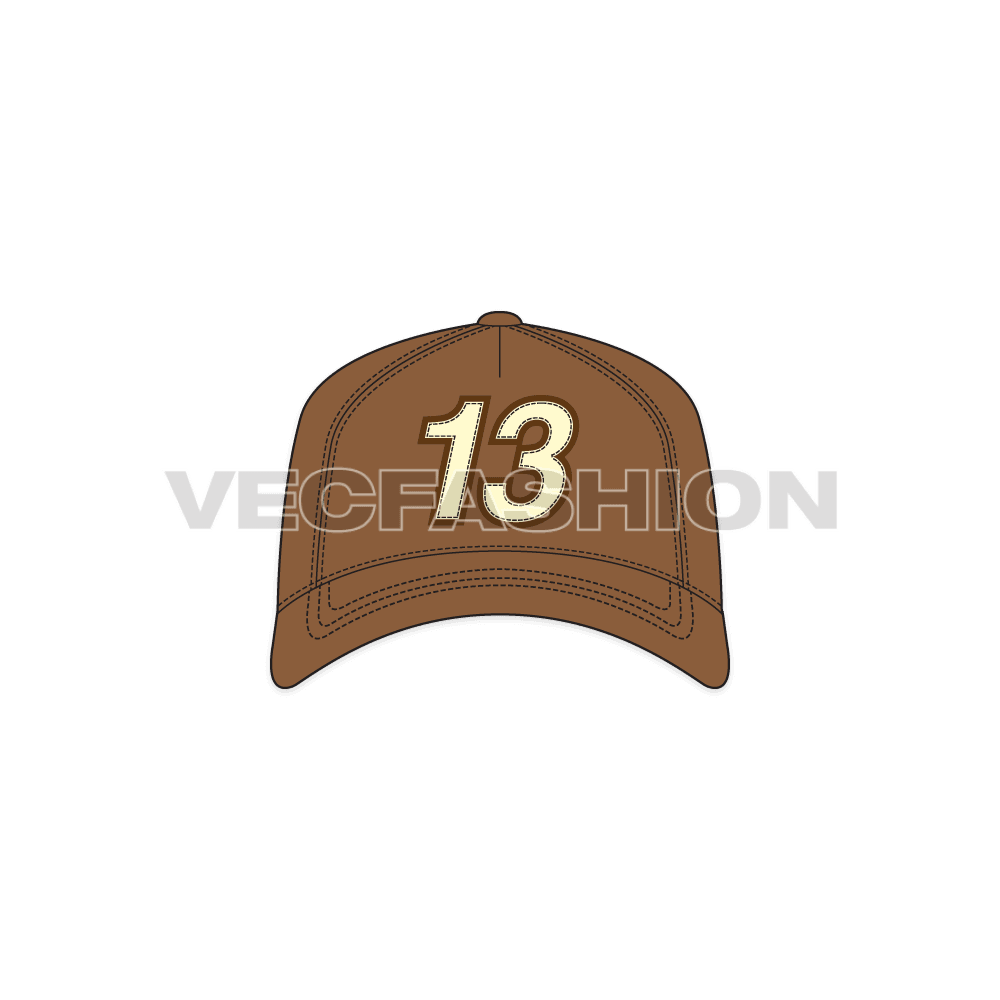 Snapback hat with curved peak flat sketch, view 1
