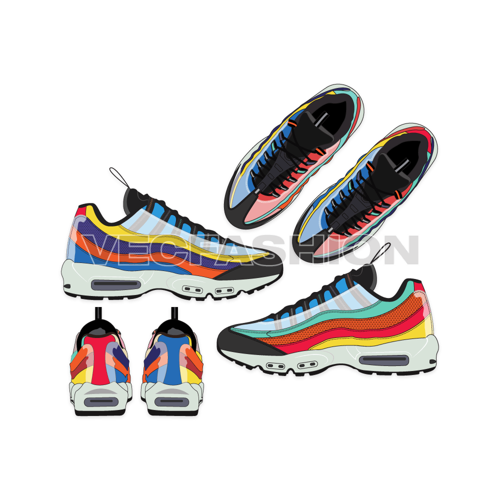 Sneaker, nike air max 95 style flat sketch