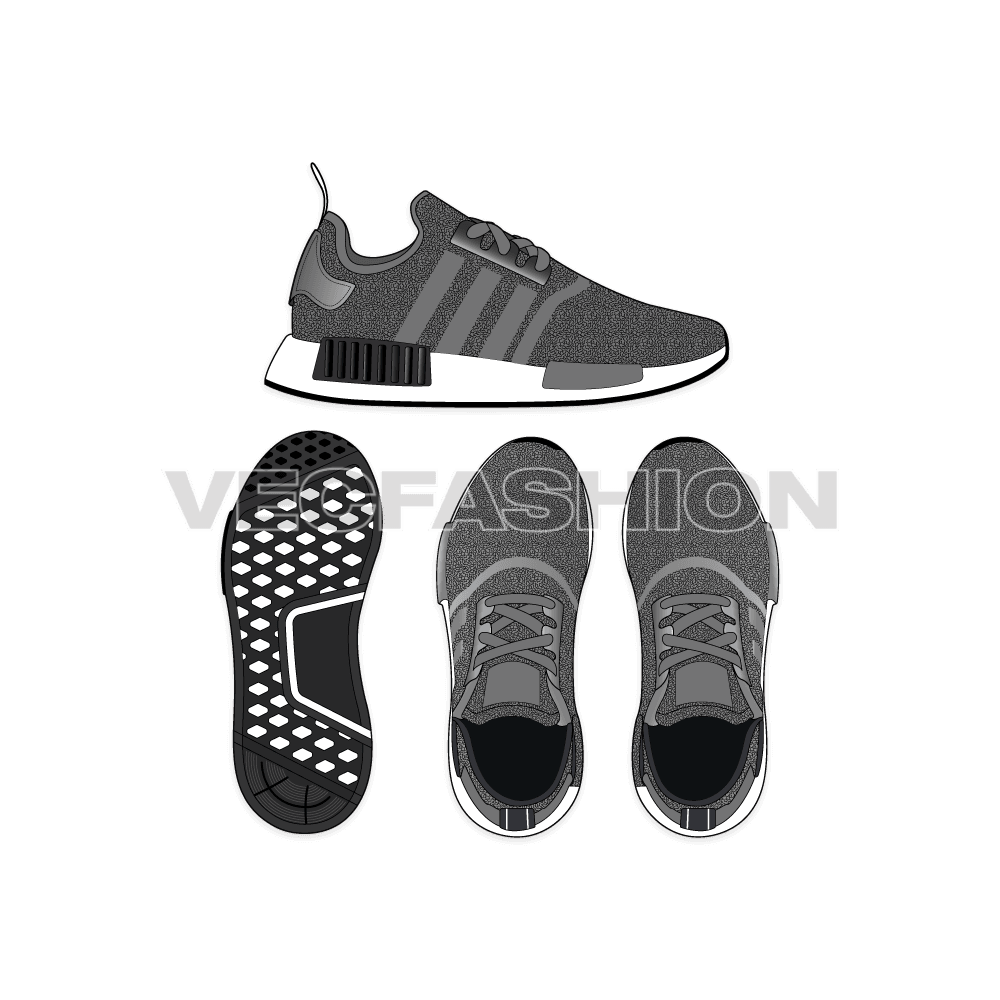 Sneakers, adidas nmd r1 style flat sketch