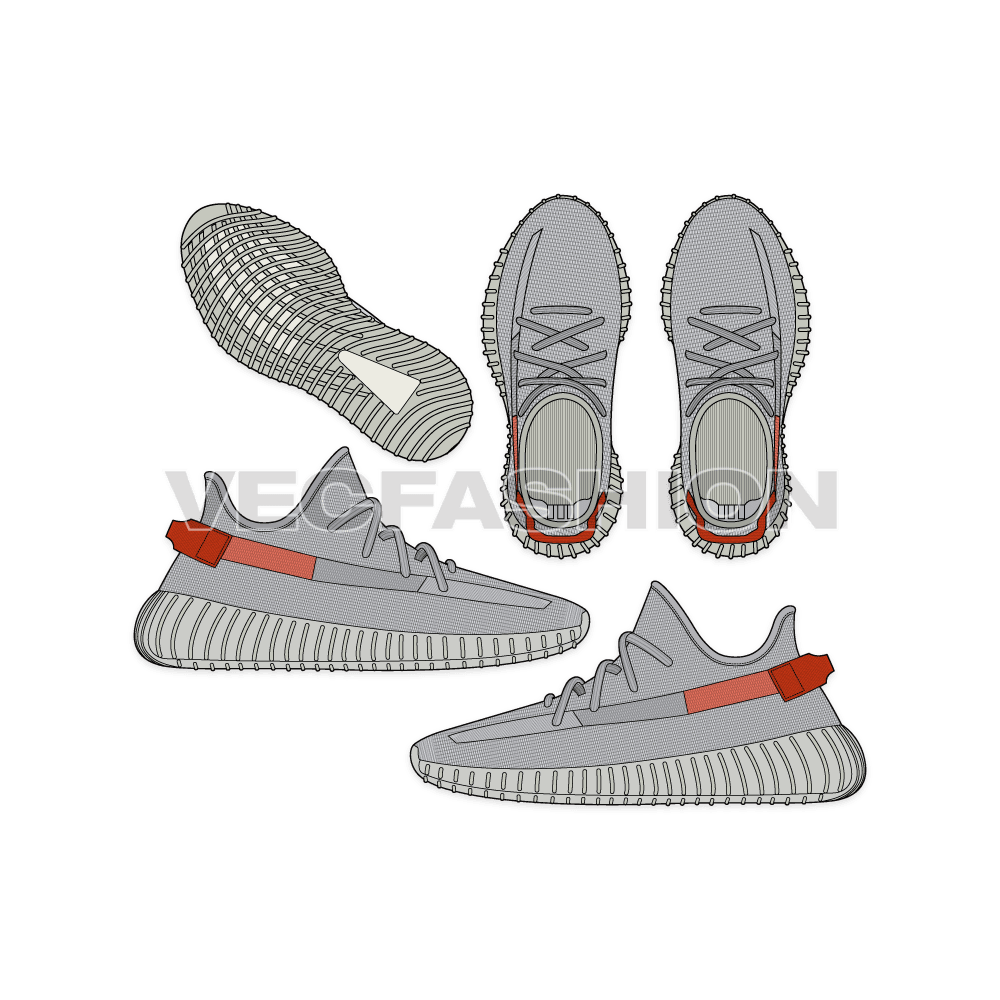 Sneakers, yeezy boost 350 style flat sketch