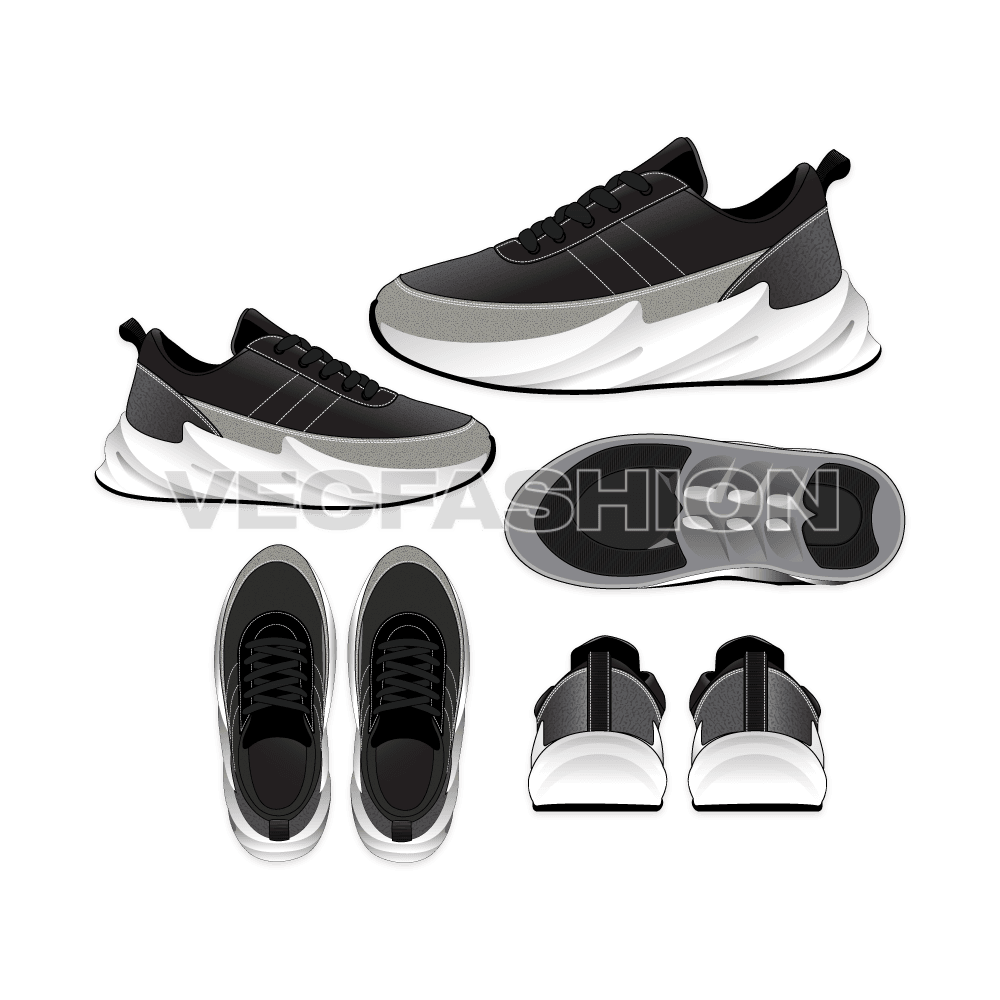 An illustrator fashion cad for Sneakers Yeezy Shark 700. One of the best seller and trend maker sneaker from Adidas. It is illustrated with multiple views and have all details added on it.