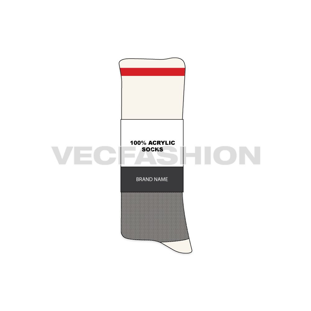 An editable illustrator vector template of Socks Packaging Labels. It is showing a stack of socks with art card print label on it. 