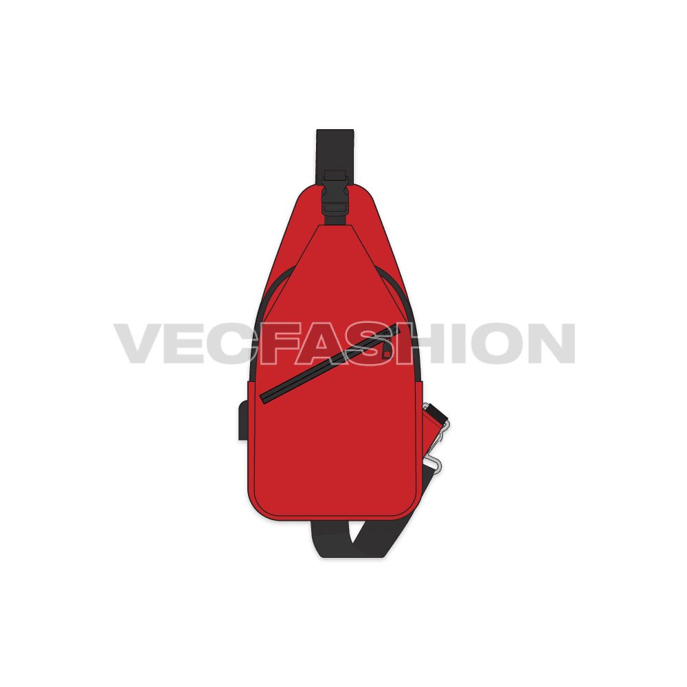 Sport backpack, racket shape flat sketch, view 1