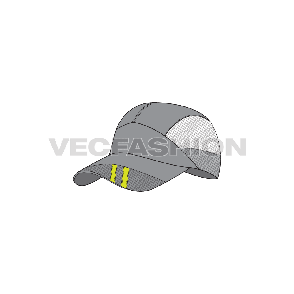 Sport cap with mesh panels flat sketch, view 1