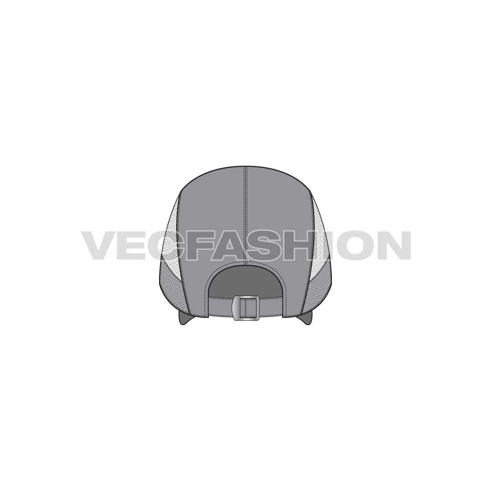 Sport cap with mesh panels flat sketch, view 3