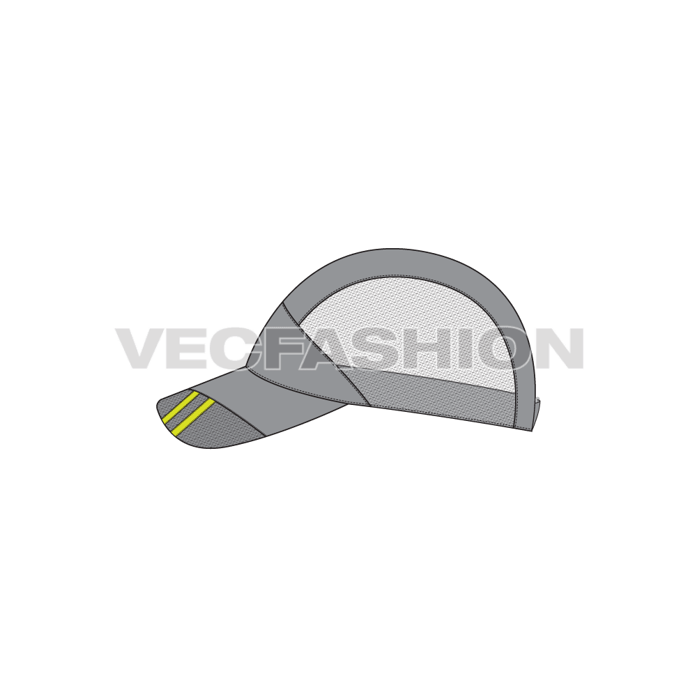 Sport cap with mesh panels flat sketch, view 2