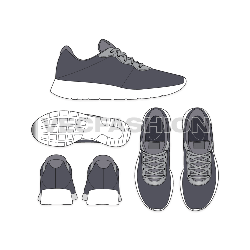Sport sneakers, nike tanjun style flat sketch