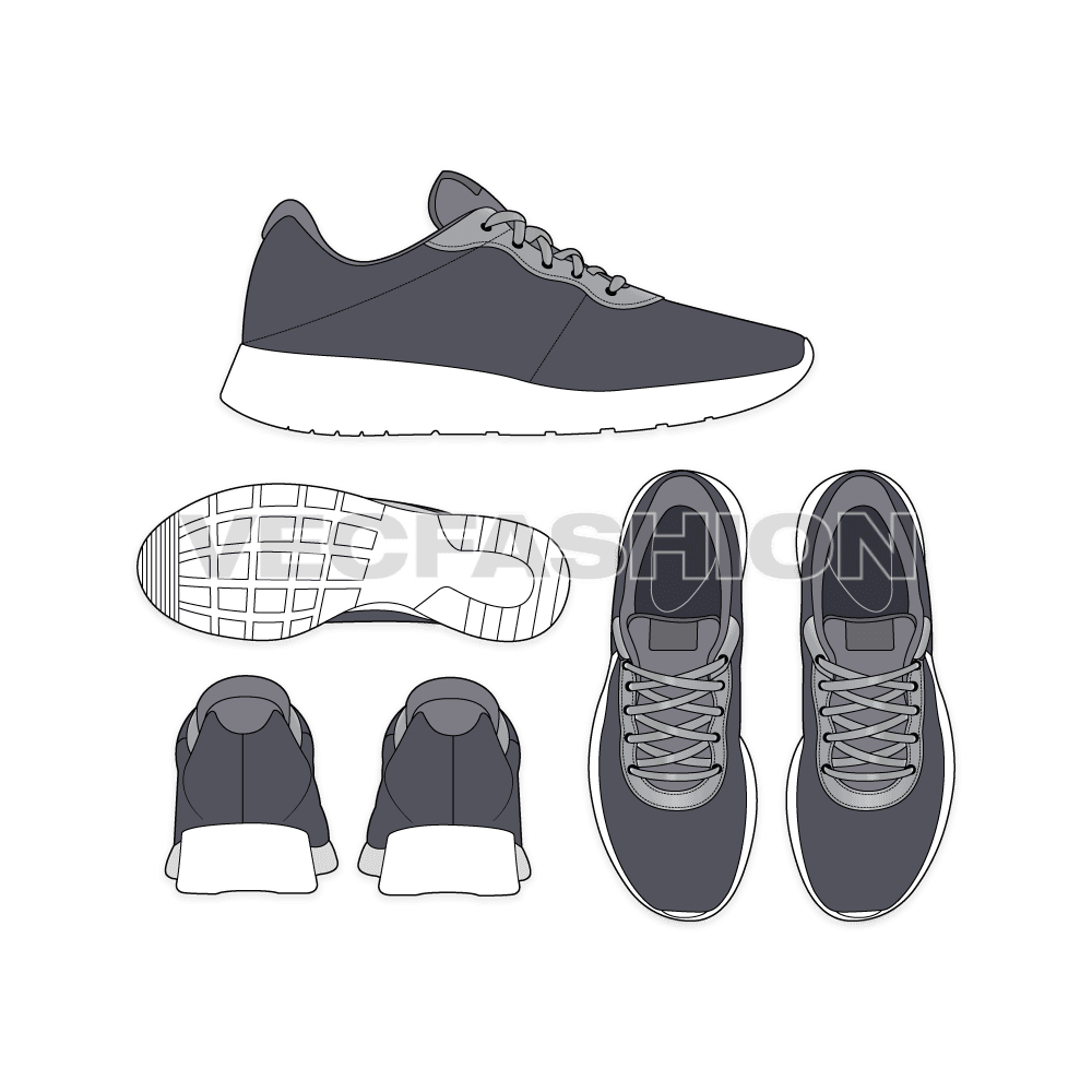 An illustrator fashion cad for Sport Sneakers by Nike Tanjun. One of the best seller sneaker and still in demand. It is illustrated with multiple views and have all details added on it.