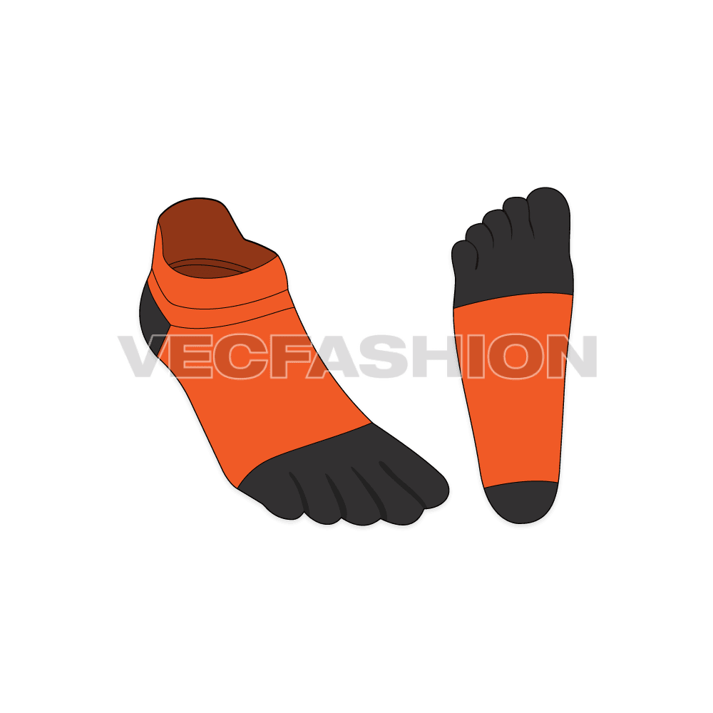 An illustrator fashion cad for Sport Socks Shoe. It is made of two colors charcoal grey and burnt orange.