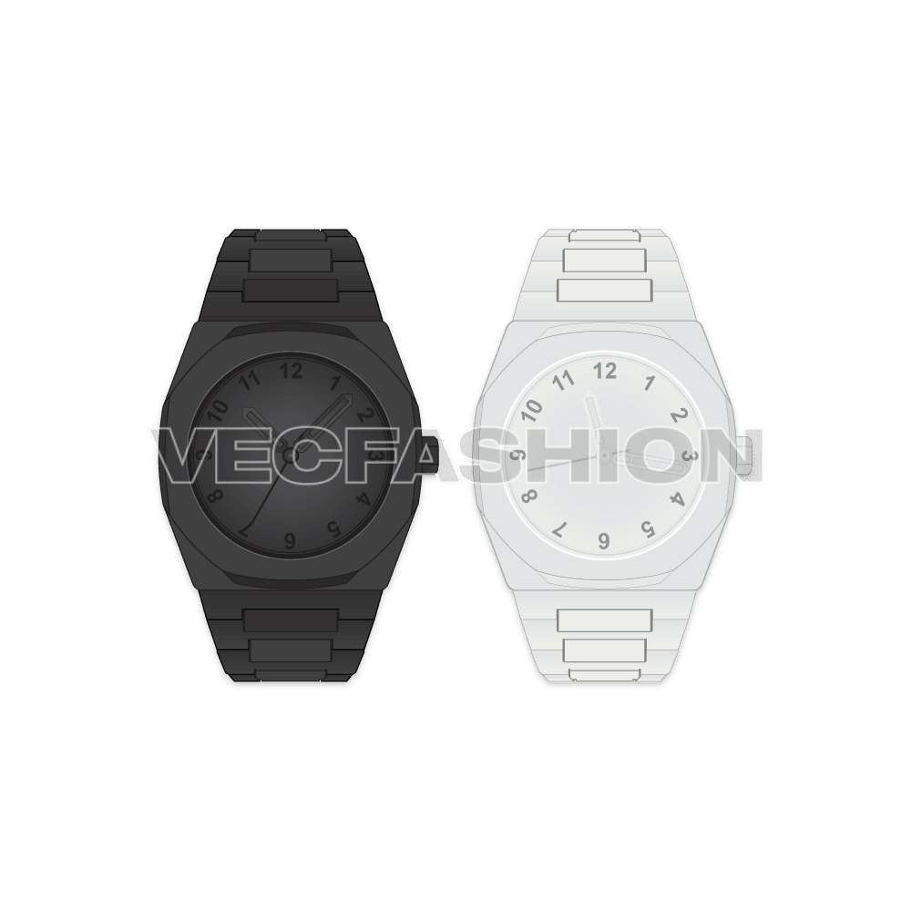 A detailed illustration of a Sport Watch in two colours. These watches are made in Adobe Illustrator and easily editable.