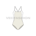 Sporty beach swimsuit flat sketch, front view