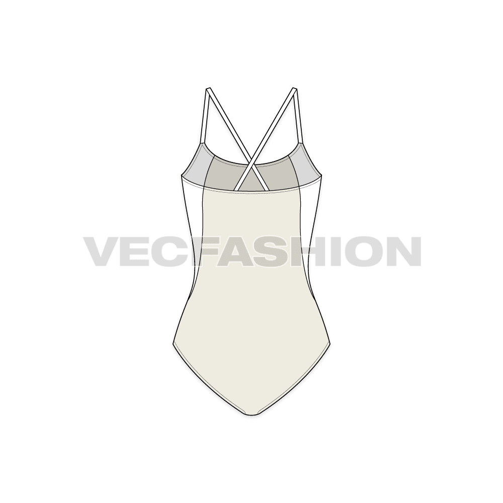 Sporty beach swimsuit flat sketch, back view