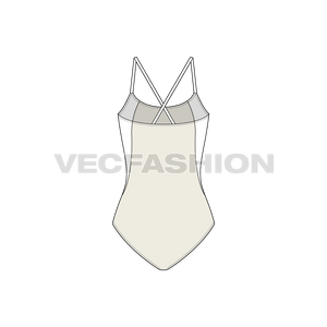 A vector template for Women Sporty Swimsuit. It has contrast panels on sides and binding at top edge.