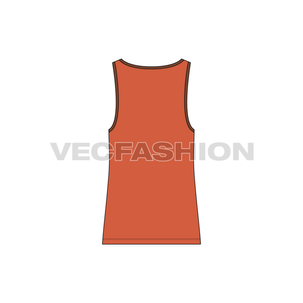 Sporty ringer tank flat sketch, back view