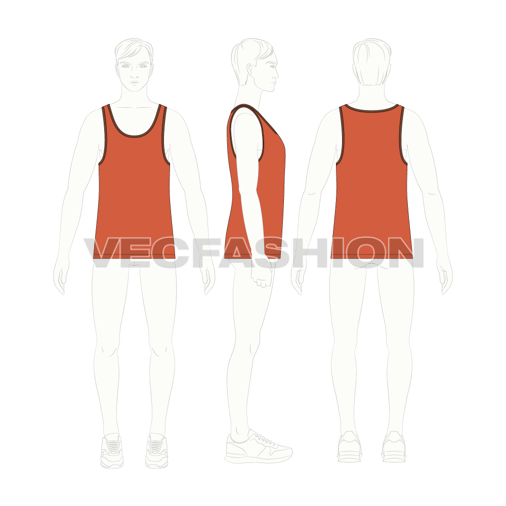 Sporty ringer tank flat sketch, croqui sketch